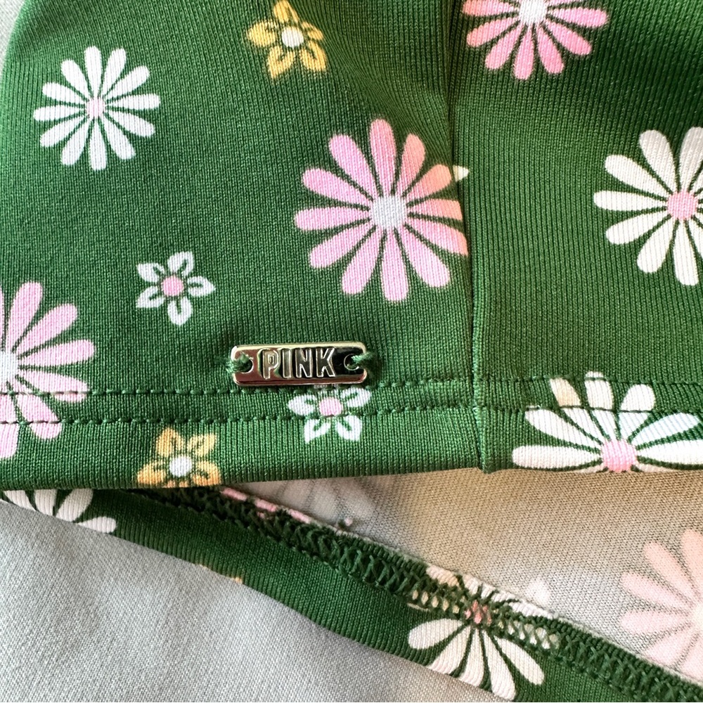 Victoria's Secret PINK Active Sports Bra XS Green Daisy Floral Strappy Back - Picture 7 of 10